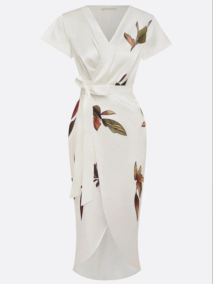 Calista | Leaf-Print Wrap Dress