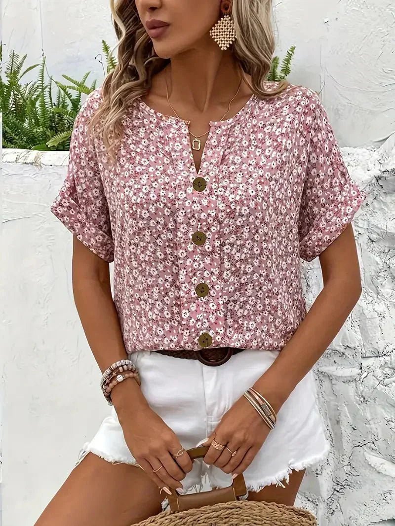 Alyssa | Floral Notch-Collar Blouse