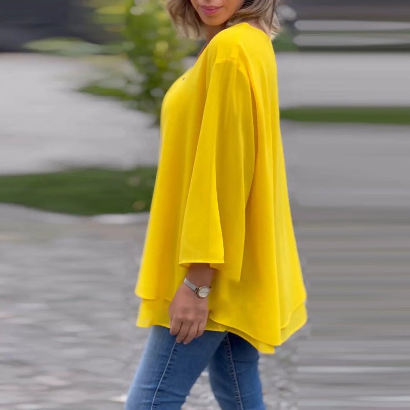 Isabelle | Flowing Zip-Front V-Neck Blouse