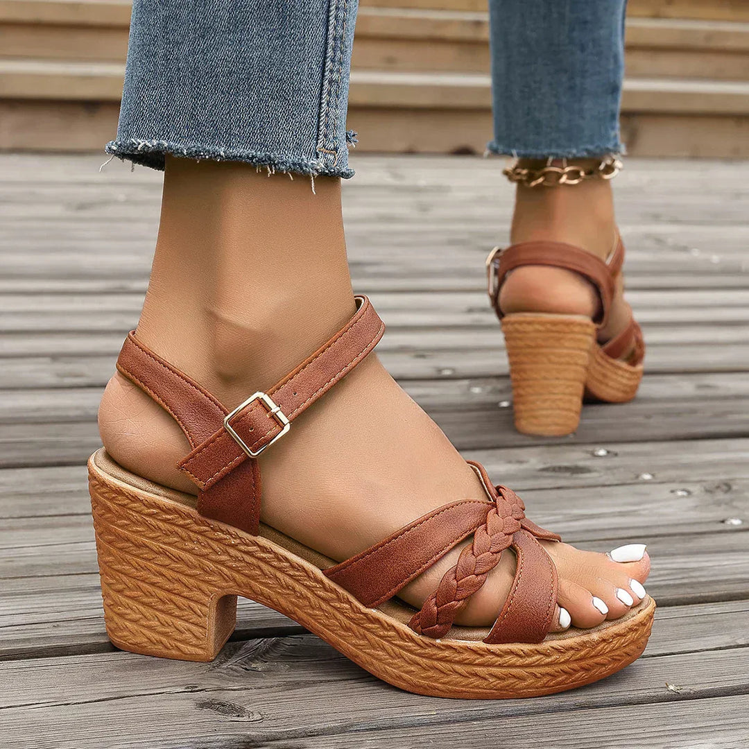 Clara - Braided Block-Heel Sandals