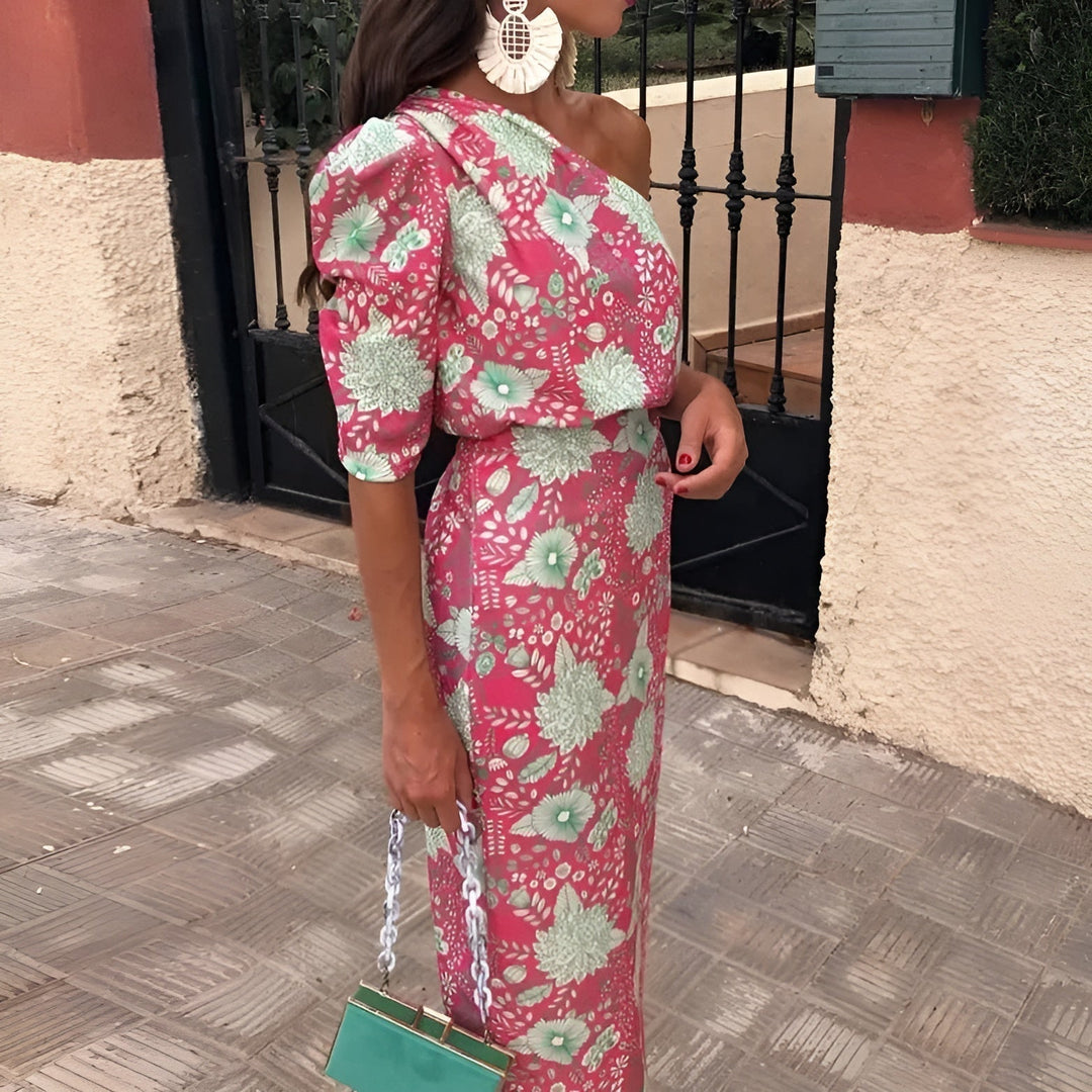 Violetta | One-Shoulder Botanical Dress