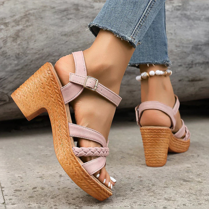 Clara - Braided Block-Heel Sandals