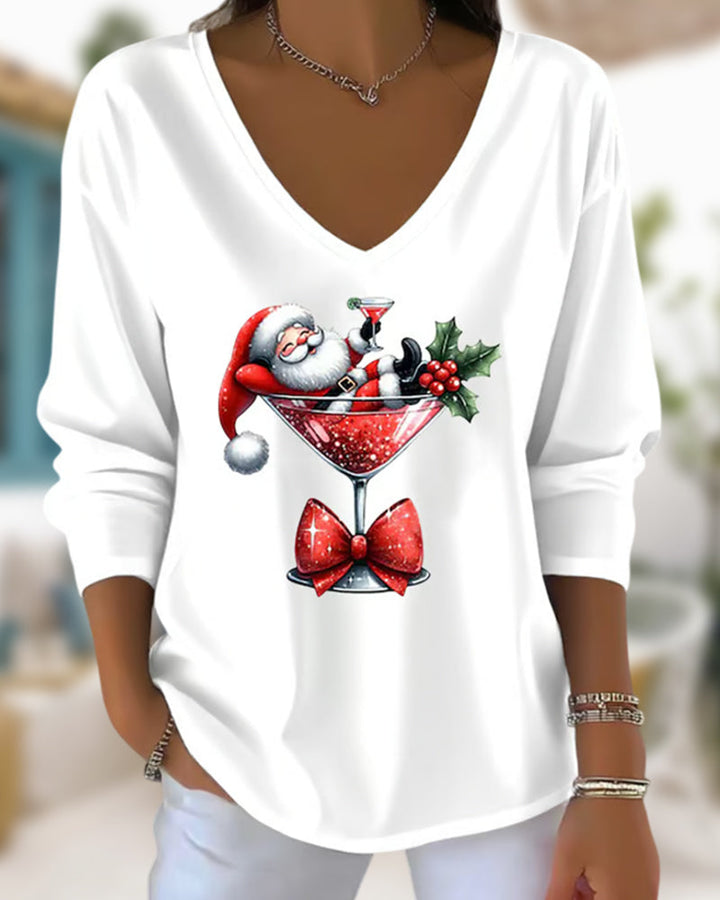 Santa Cocktail V-Neck Top