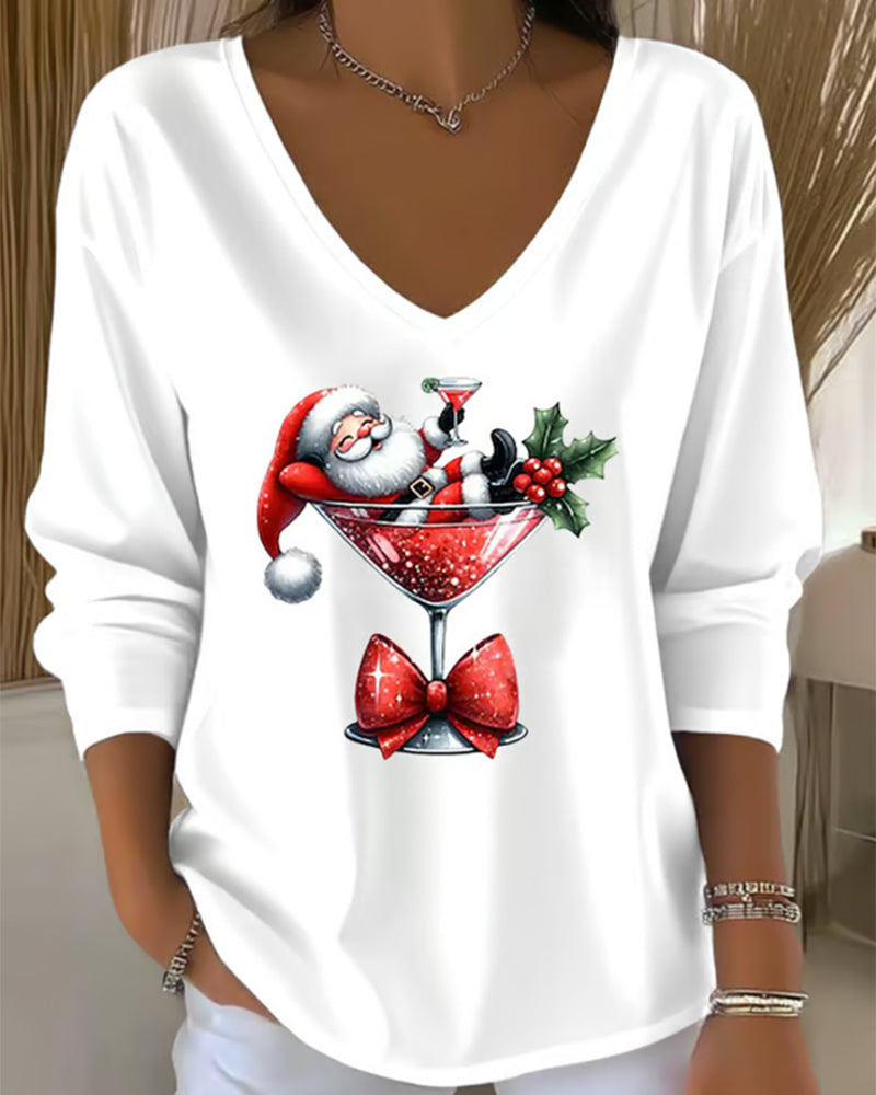Santa Cocktail V-Neck Top