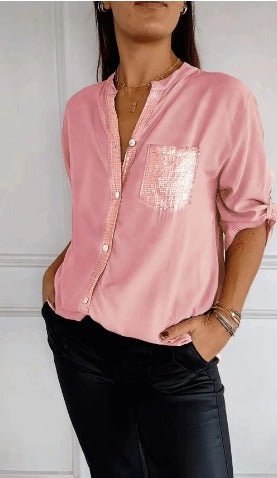 Hannah | Sequin Trim Button-Up Top