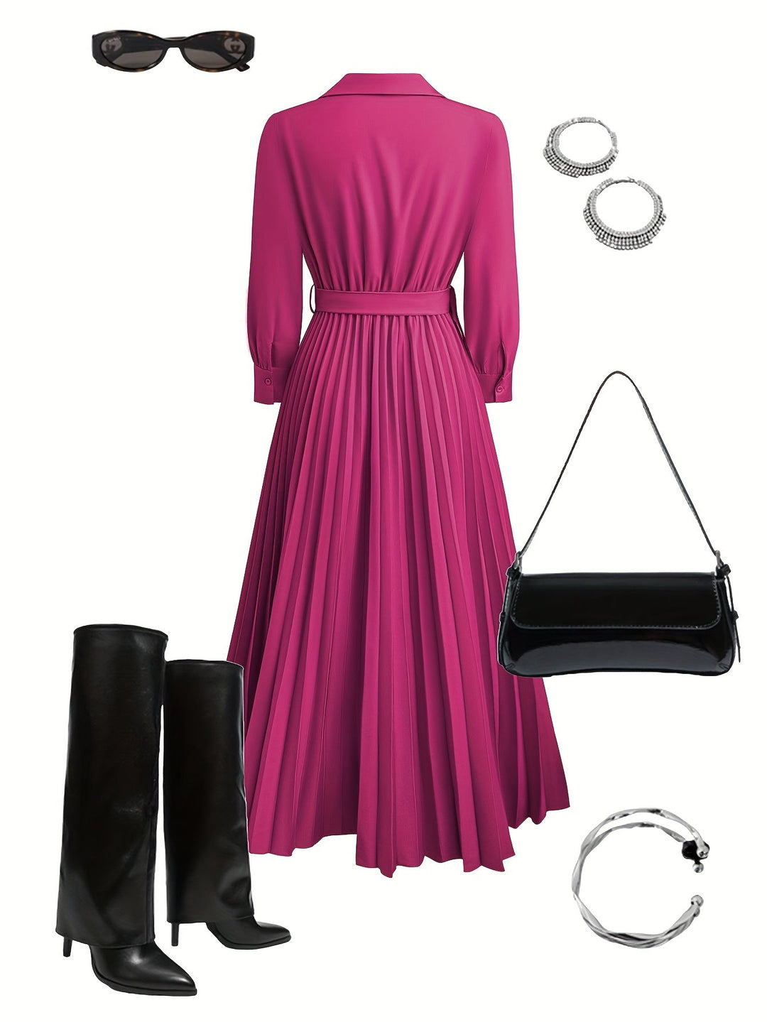 Elyssa | Pleated Belted Maxi Dress